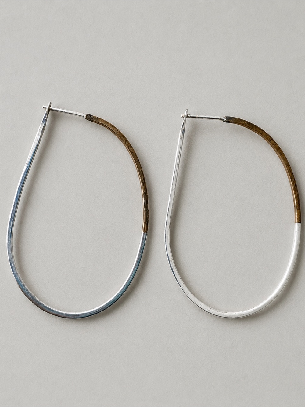 Two-Tone Teardrop Hoop Earrings Silver Gold Tone Modern Minimalist